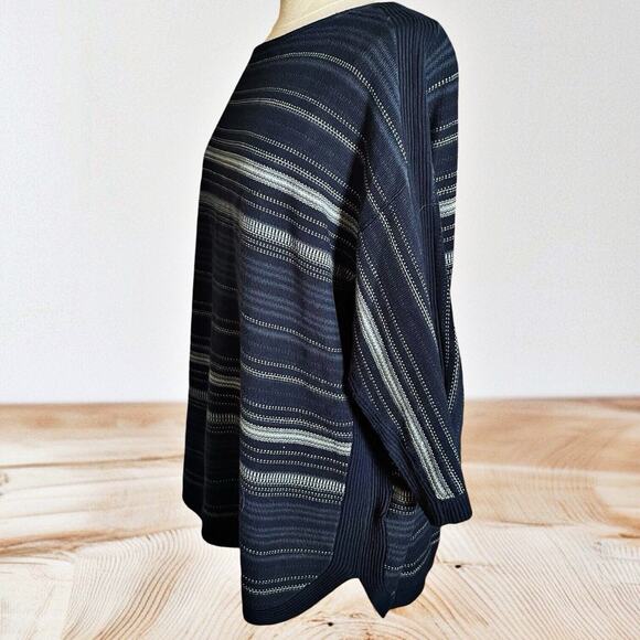 Ralph Lauren Chaps Sz 1X Womens Sweater Navy Tribal Stripe 3/4 Sleeve Aztec Boho - Picture 1 of 9